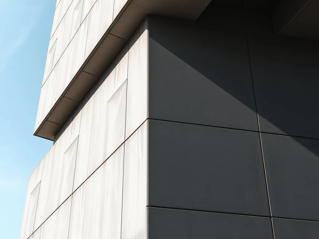 High-contrast architectural detail of a modern concrete buil
