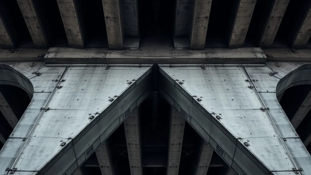 A high-contrast architectural detail of a reinforced concret